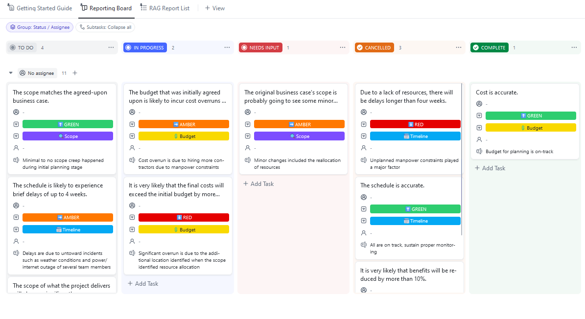 ClickUp RAG Reporting Template