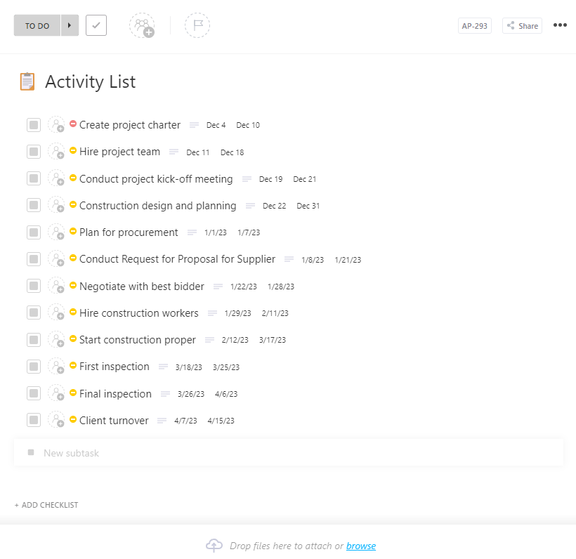 ClickUp Activity List Template