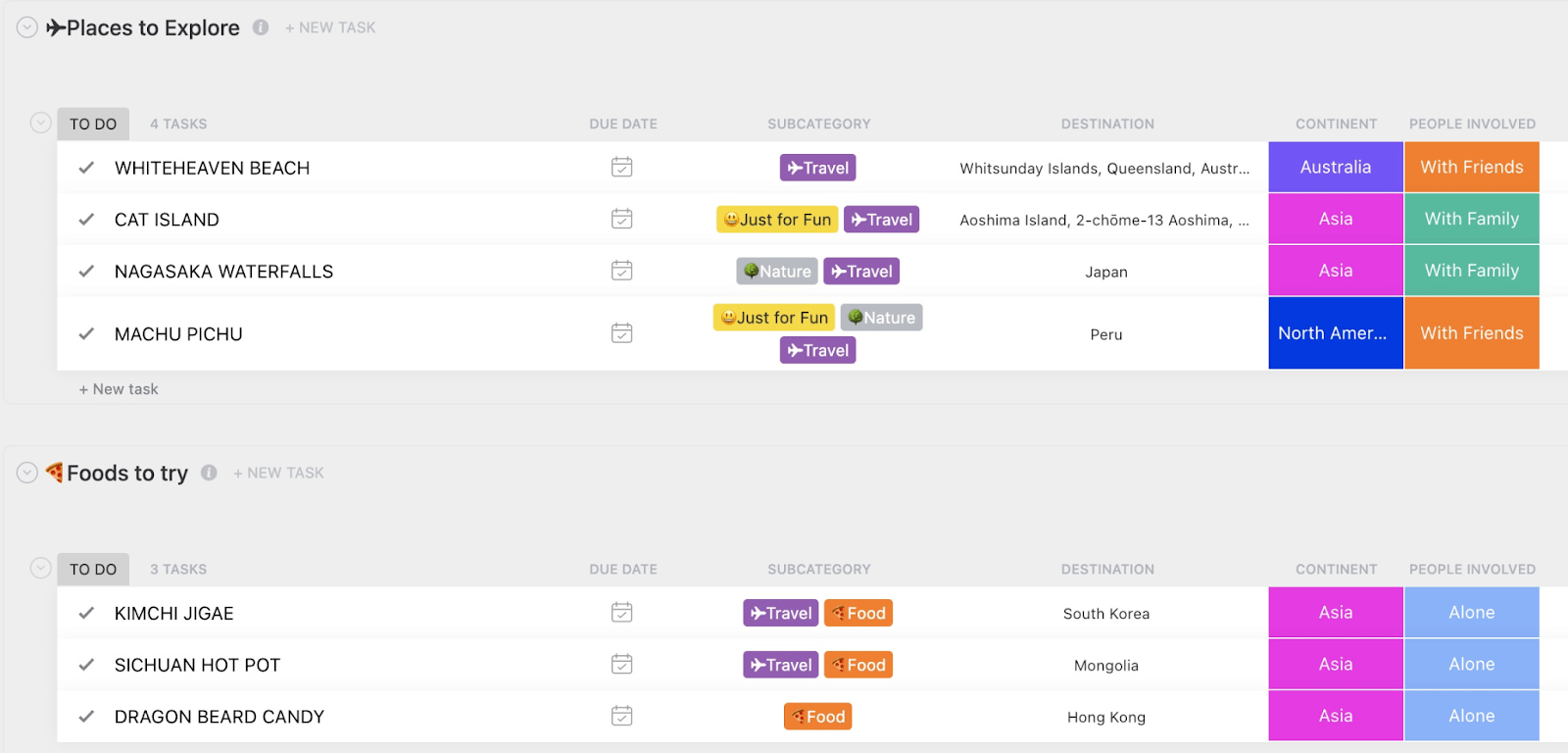 ClickUp Bucket List Template