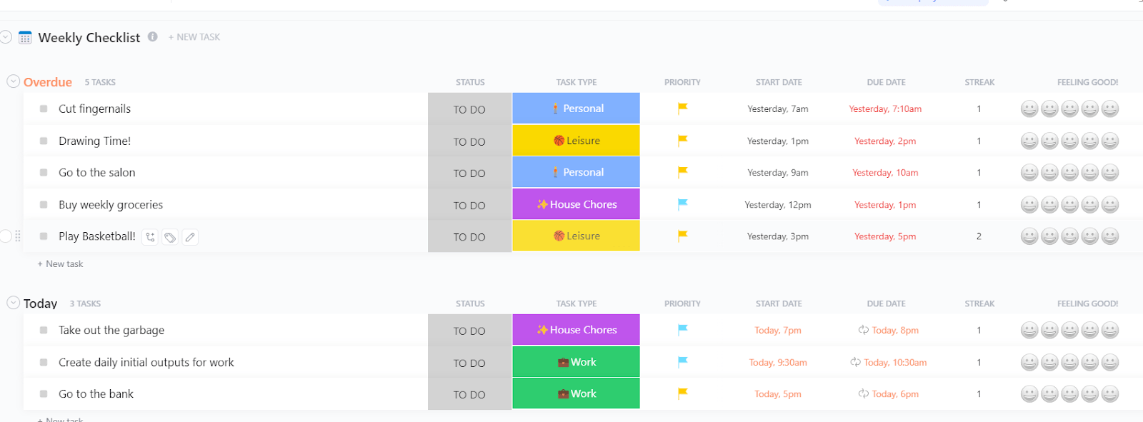 ClickUp Weekly Checklist Template