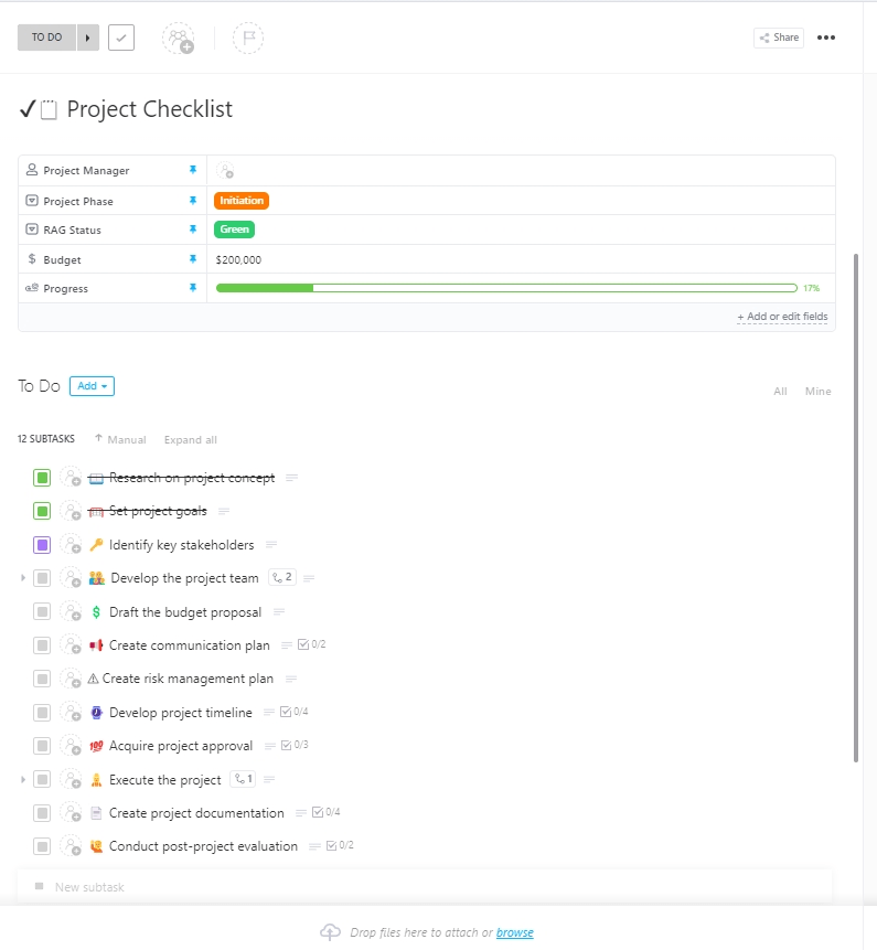 ClickUp Project Checklist Template