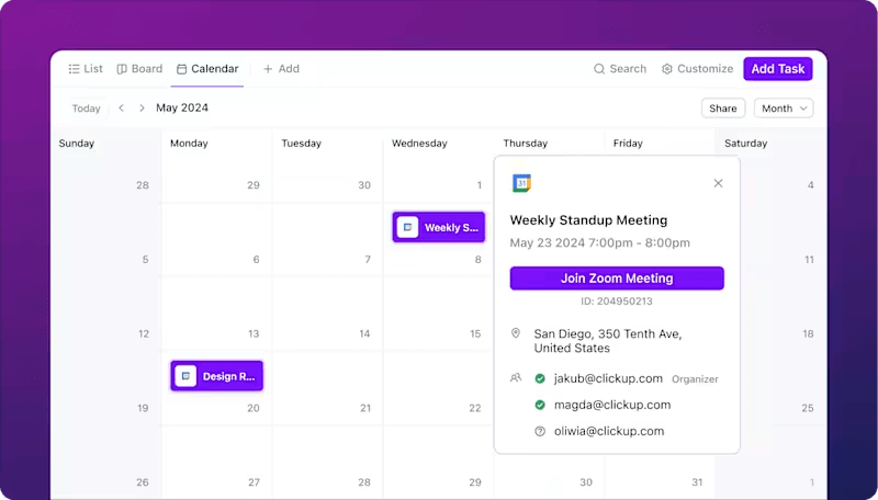 Self-scheduling with ClickUp’s Calendar View