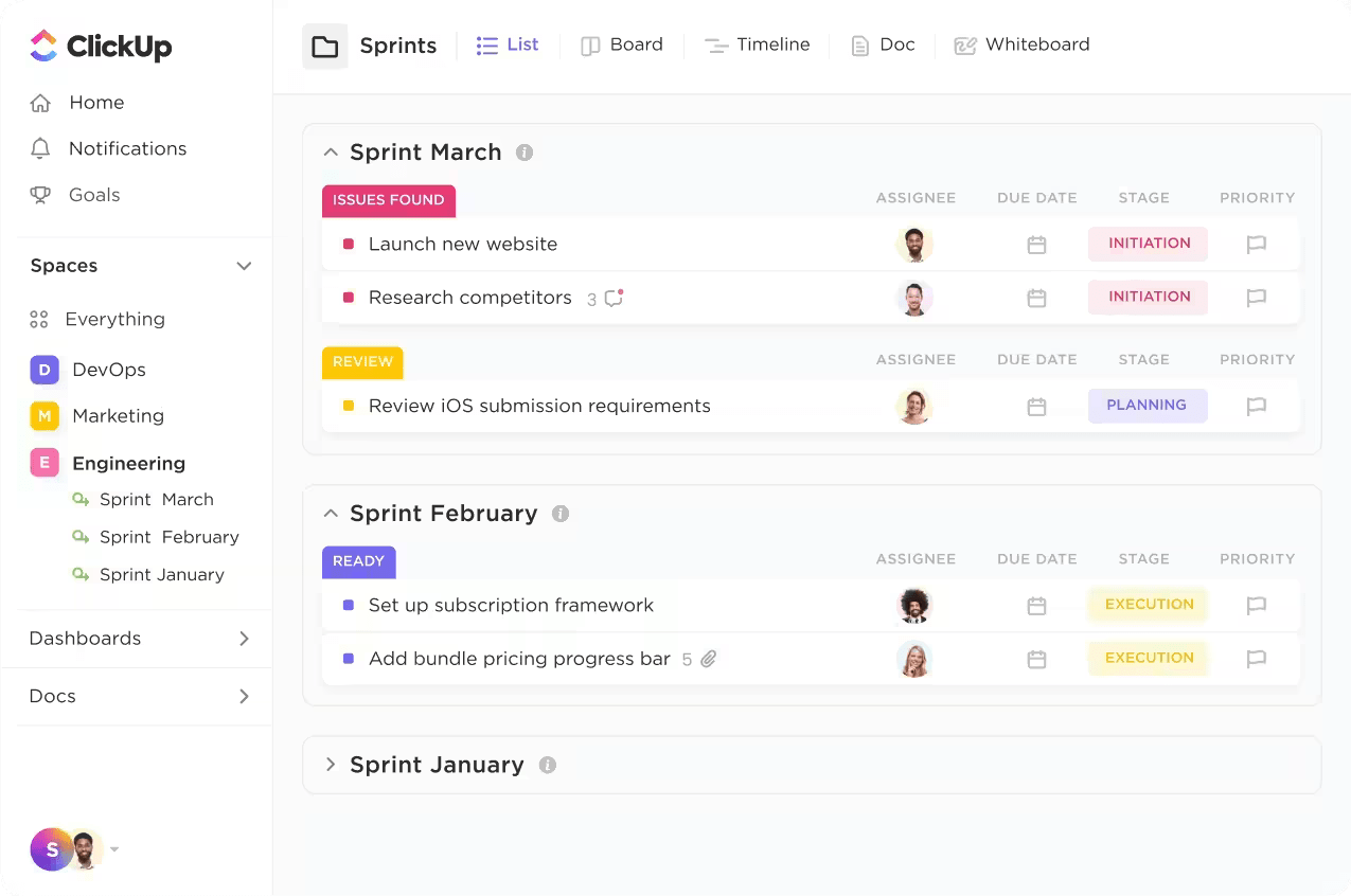 Use ClickUp for Software Teams to implement Scrum pillars