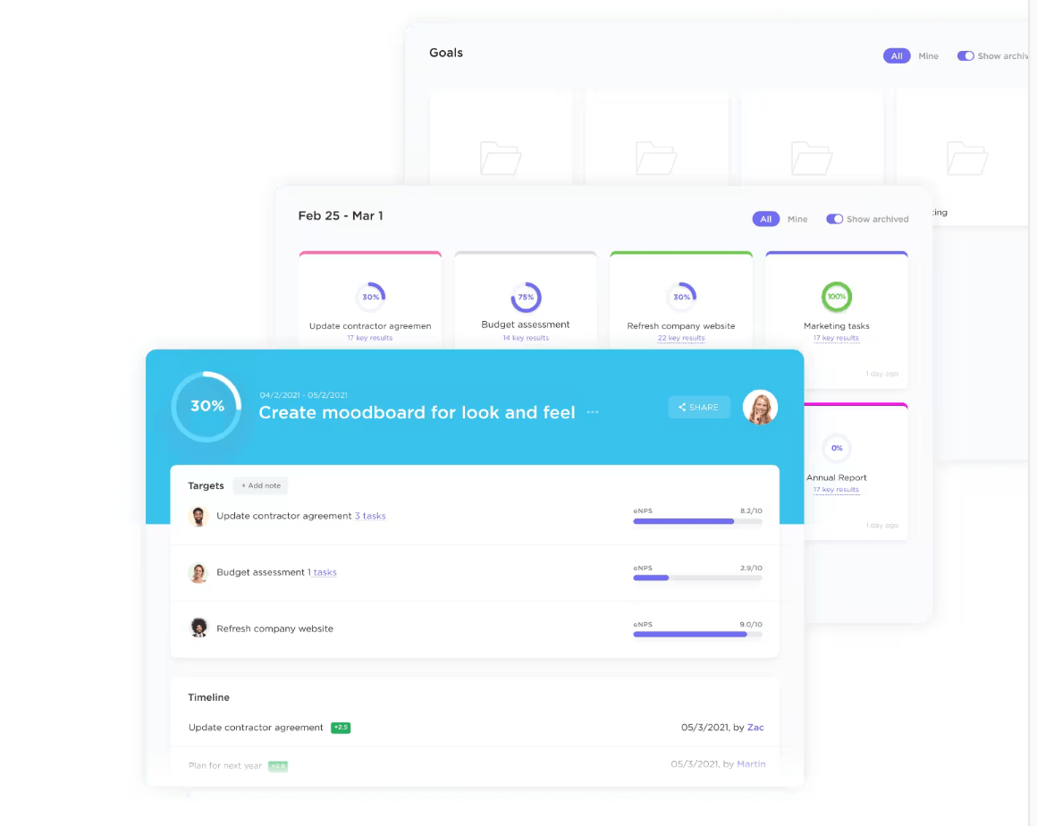 Time management styles: Use ClickUp Goals to set, track and achieve goals for time management styles