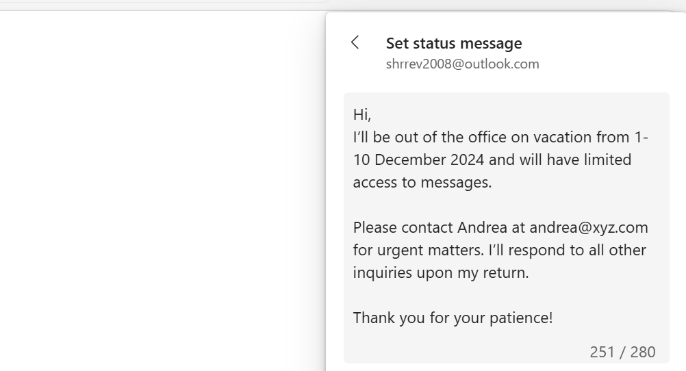 How to Set Out of Office in teams step 3