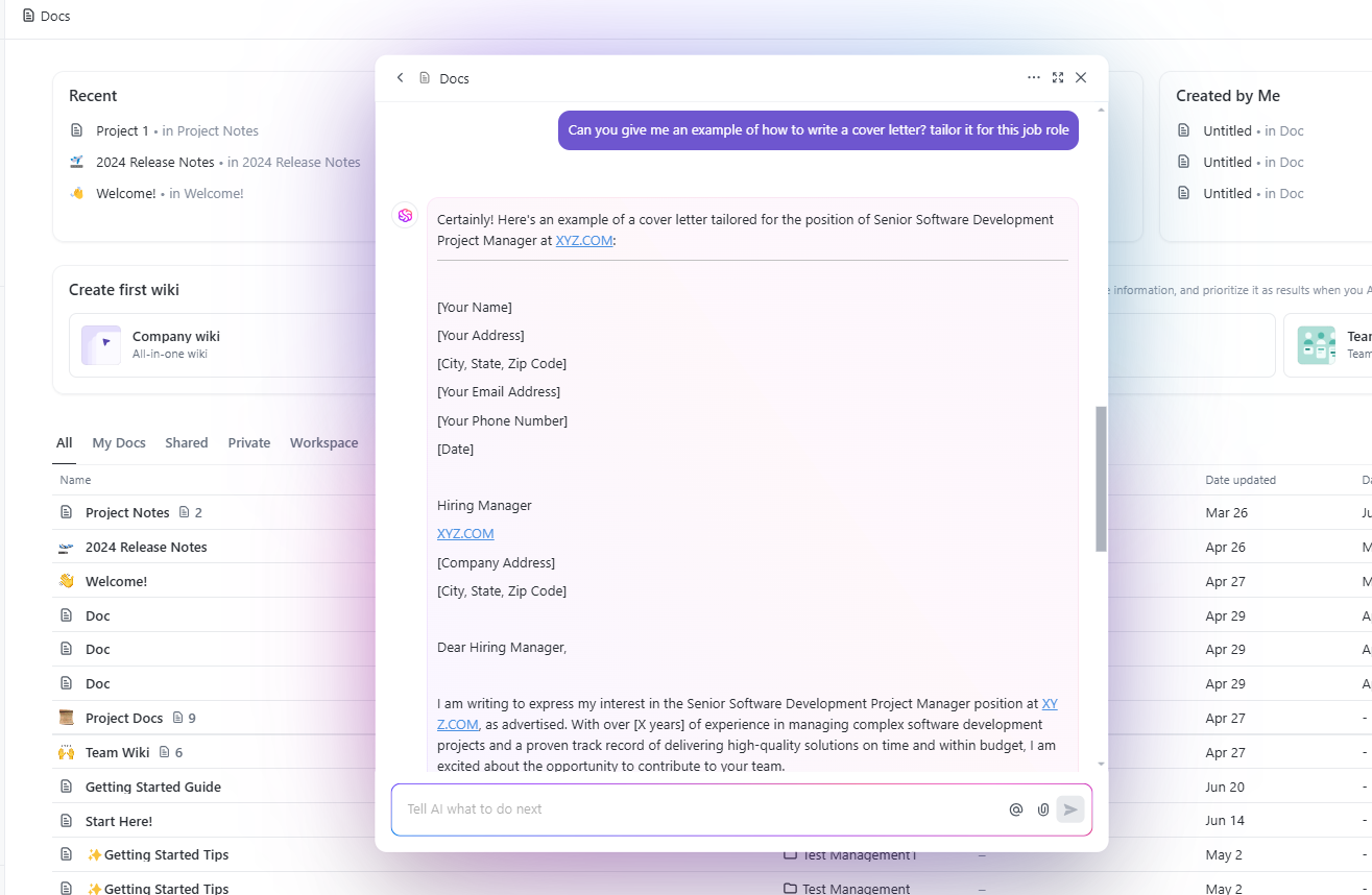 ClickUp Brain ai resume builder