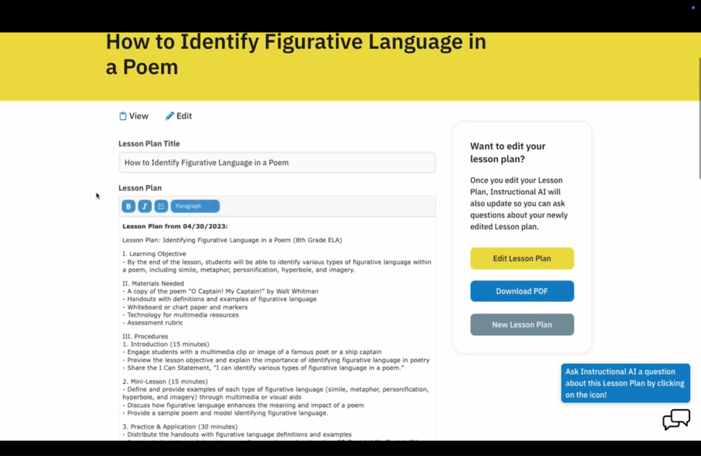 Auto Classmate: Lesson plan generator with generative AI