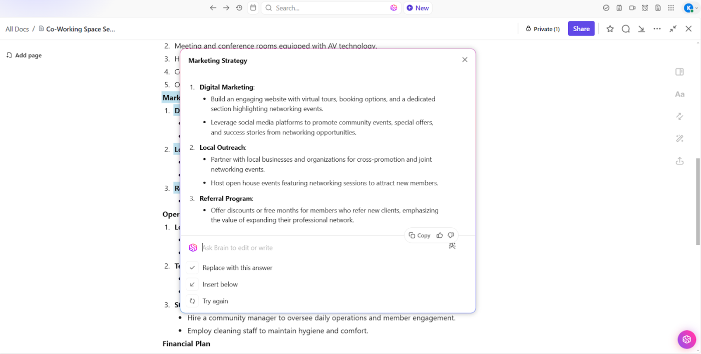 Generate actionable insights and refine strategies with ClickUp Brain : what are indirect competitors