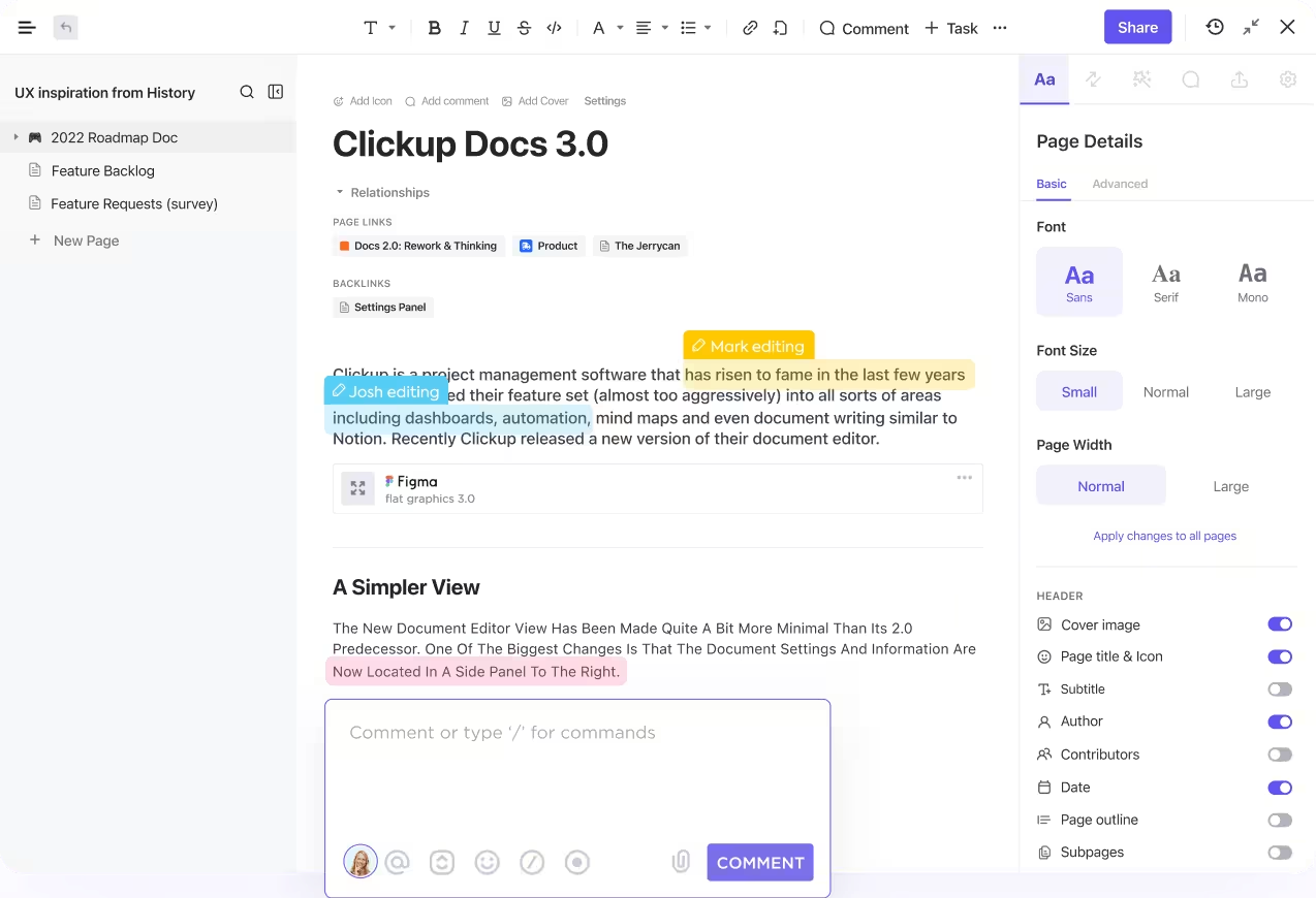 ClickUp Docs: Document information on indirect and direct competitors along with the same target market