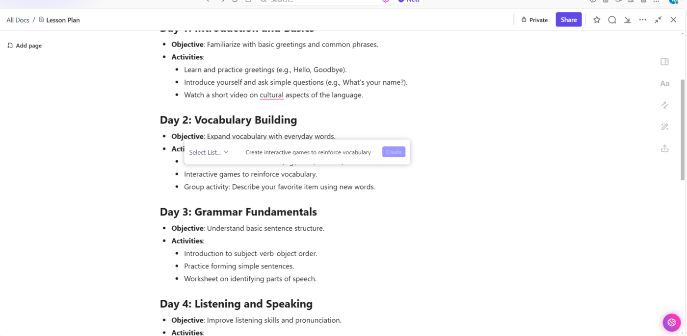 ClickUp Tasks in Brain: Create administrative tasks for streamlined learning objectives