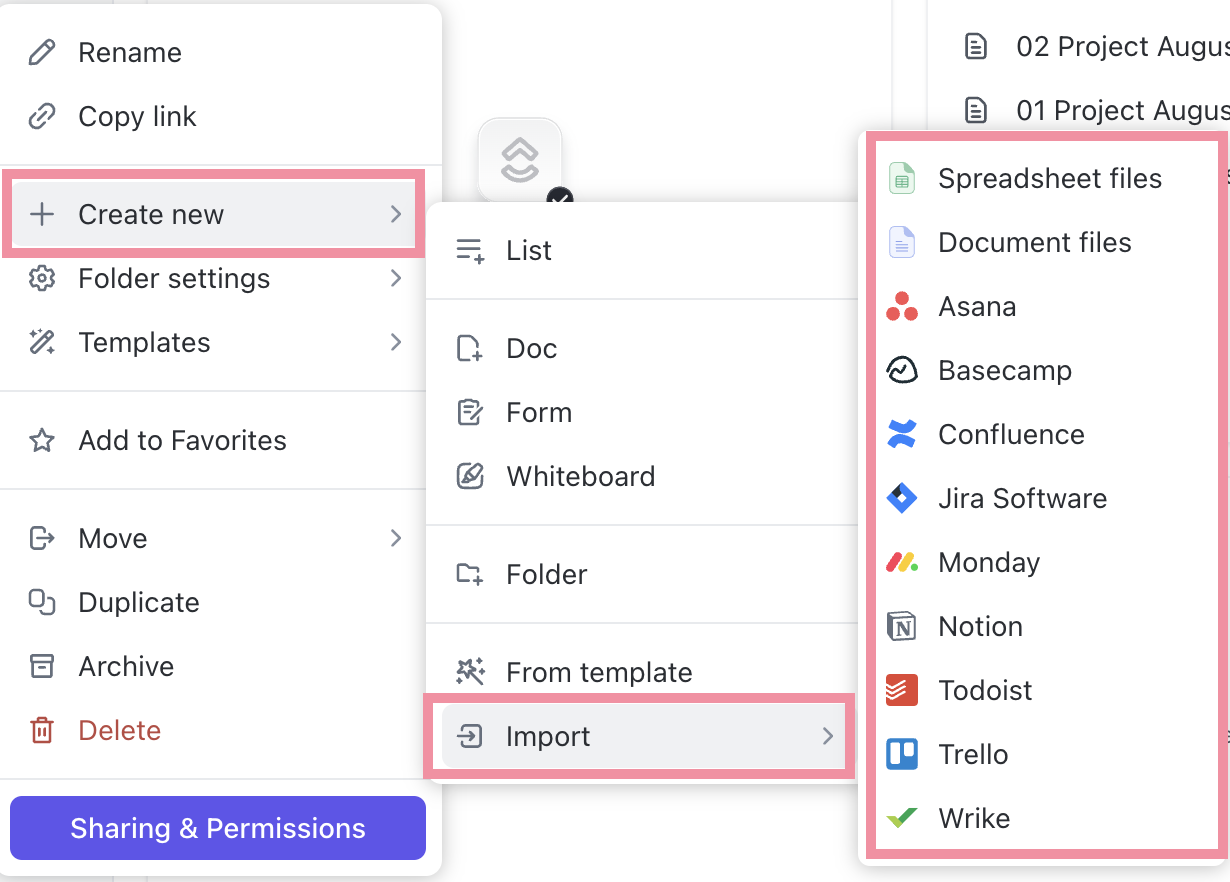 ClickUp’s integrations and import features