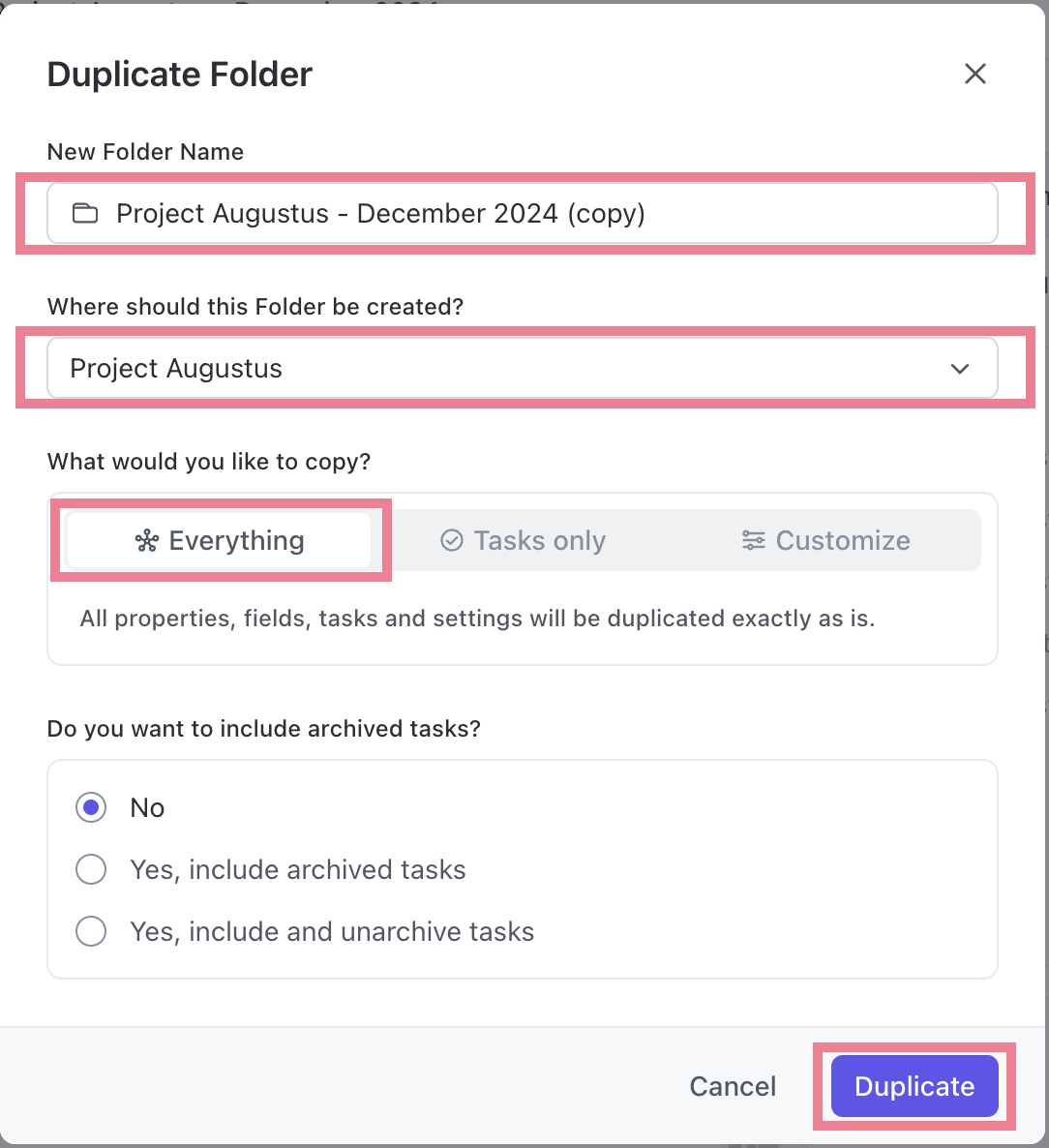 Duplicate folder