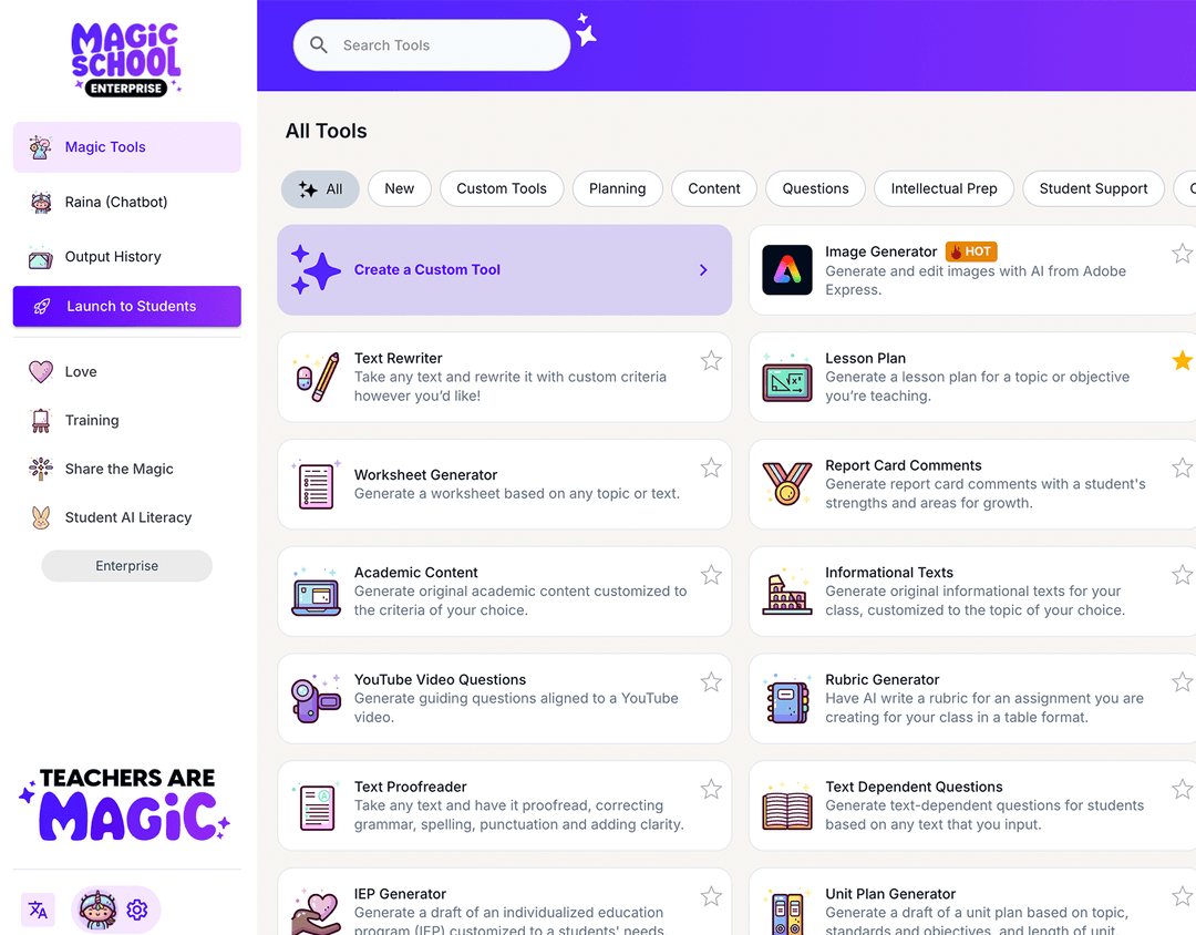 Magic School AI simplifies lesson planning for teachers, ensuring that everything is in line with educational standards.