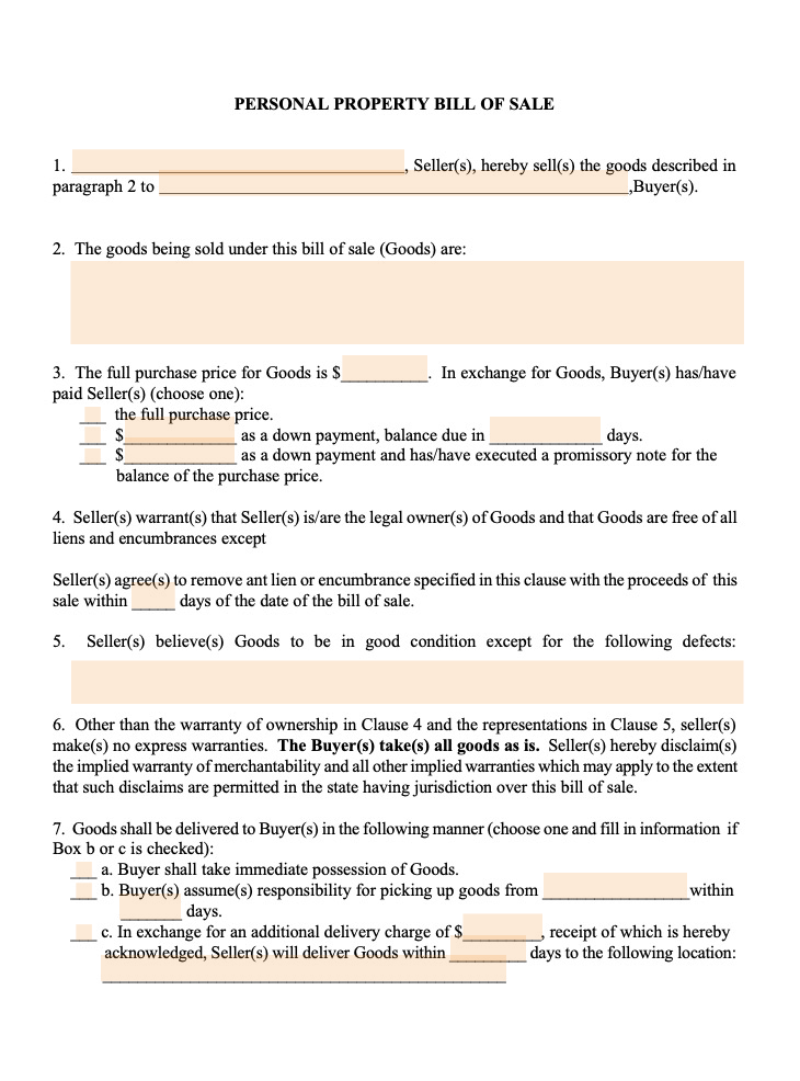 The Personal Items Bill of Sale Template keeps things simple for smaller transactions.