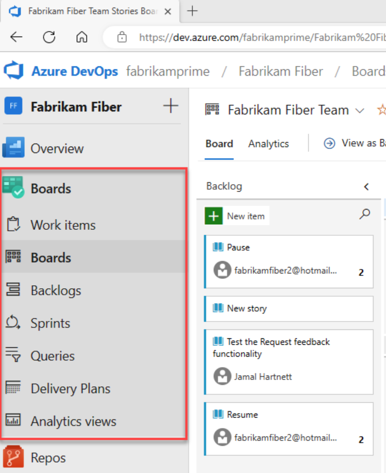 Sign in to Azure web portal, select your project, and open 'Boards': Cumulative Flow Diagram