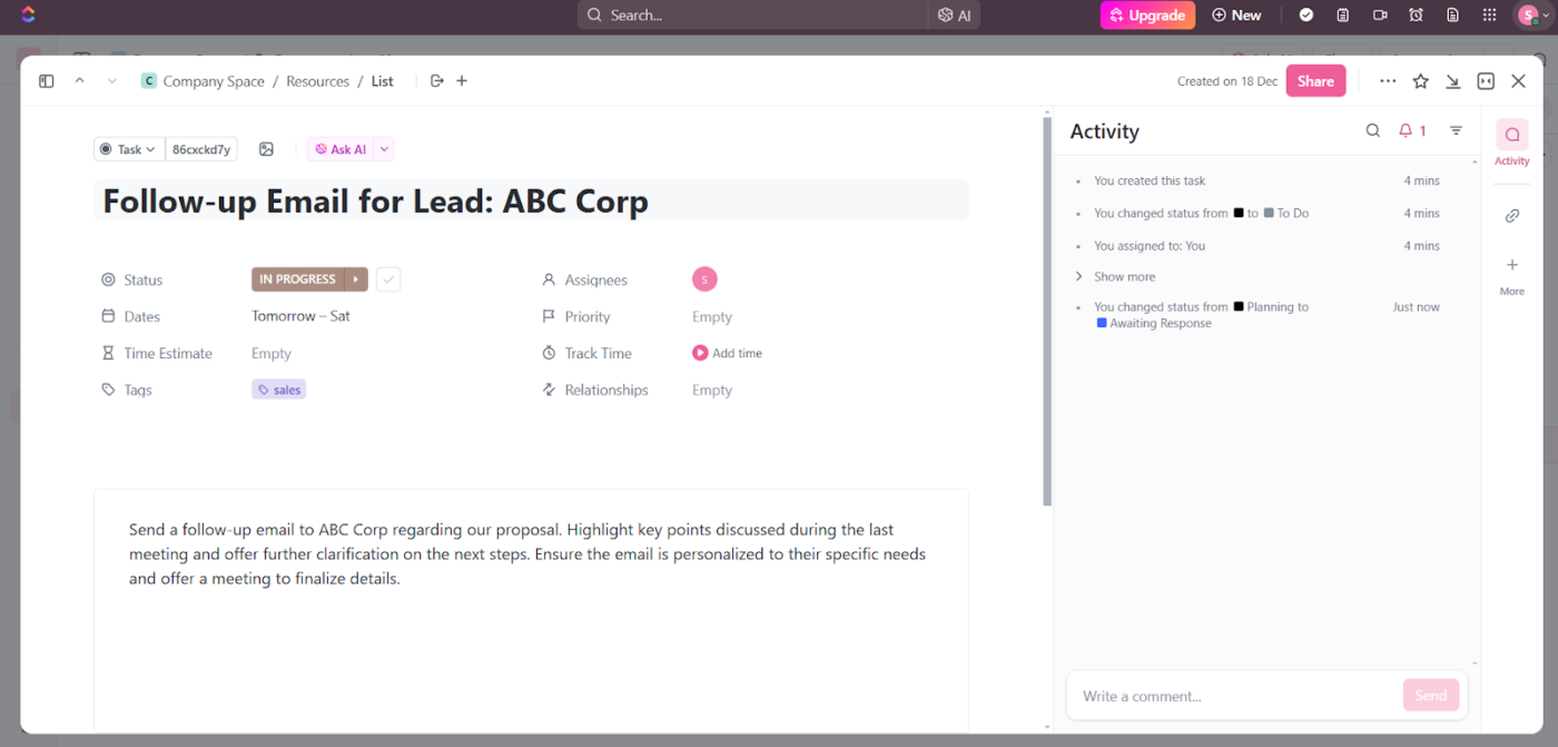 Track sales leads effectively using ClickUp Tasks to ensure every deal moves forward : How to prioritize sales leads