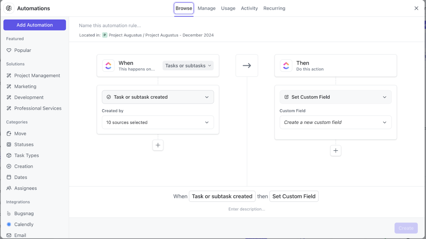 ClickUp Automations dialog box