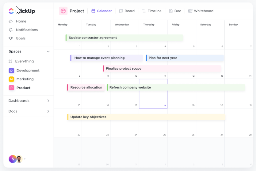 ClickUp calendar view