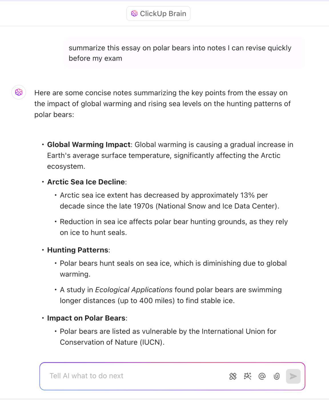 Students create summaries and notes with ClickUp Brain