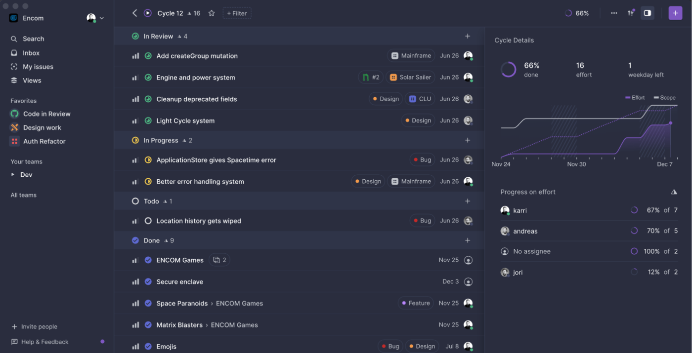 Linear (Best for basic issue tracking and project management)