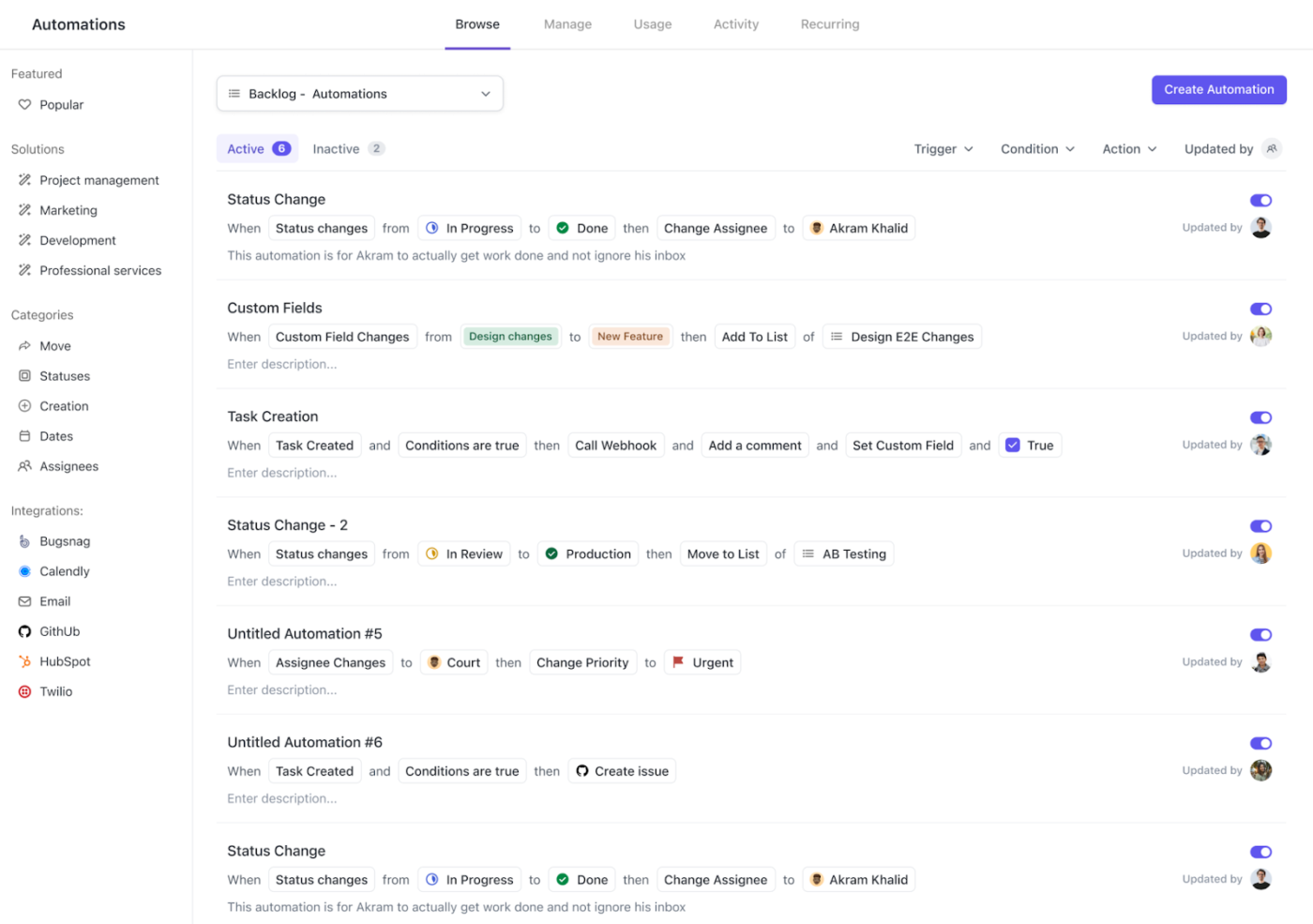 Set up triggers to streamline task management using ClickUp Automations