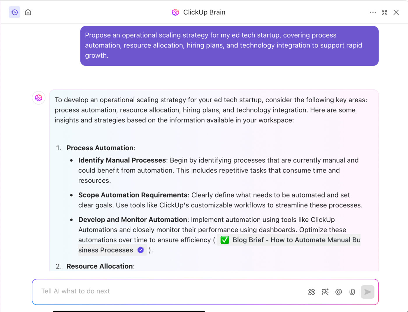Get AI-driven insights to increase workflow efficiency with ClickUp Brain