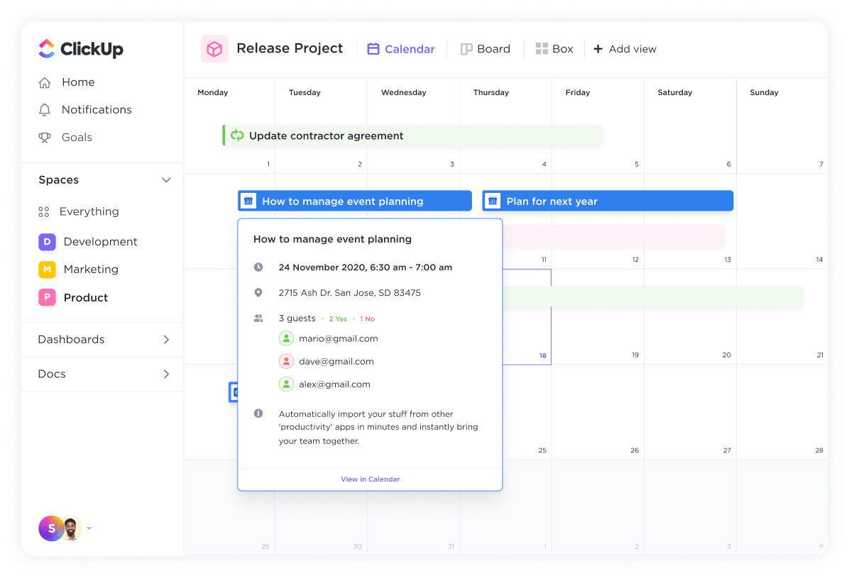 Sync events across multiple calendar accounts with ClickUp Calendar Integration