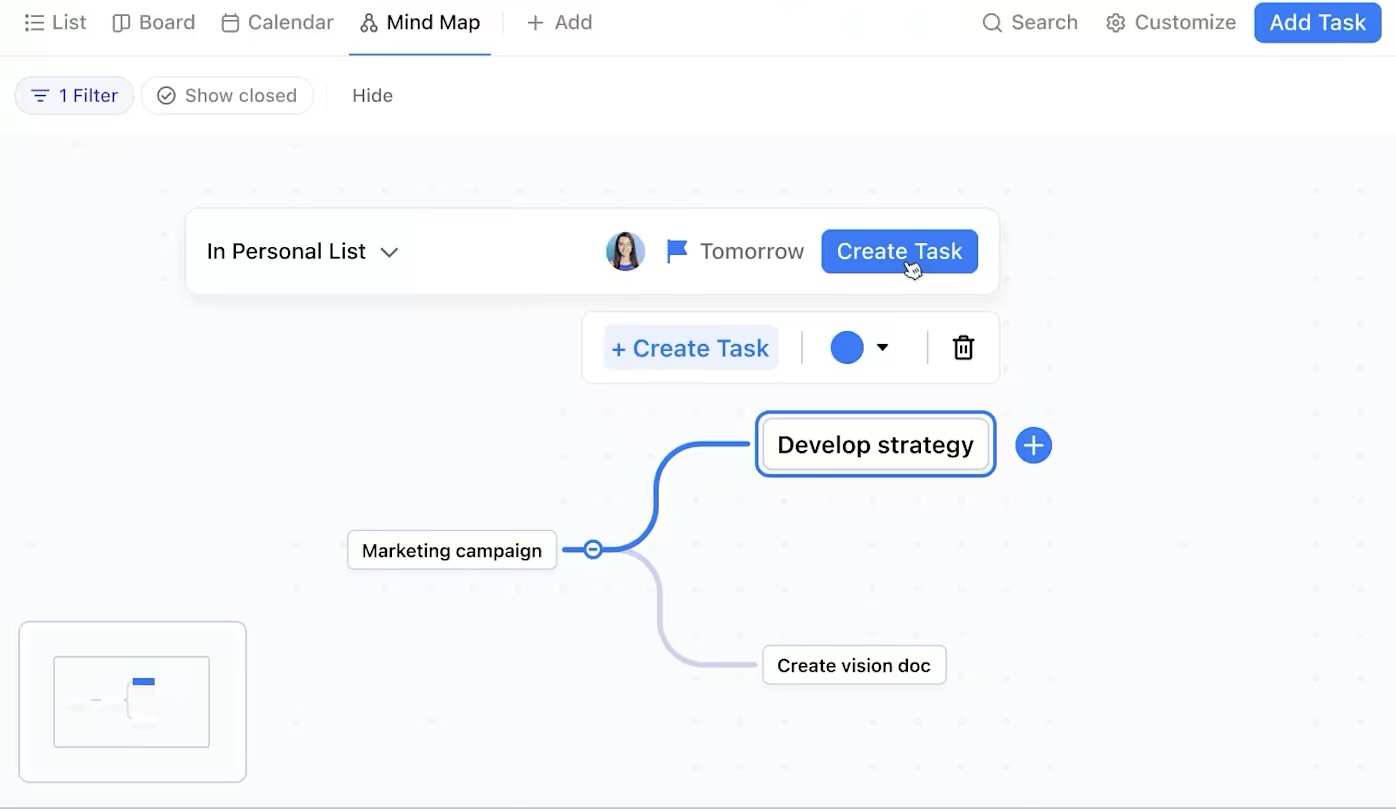 Convert ideas in ClickUp Mind Maps into tasks within the same workspace