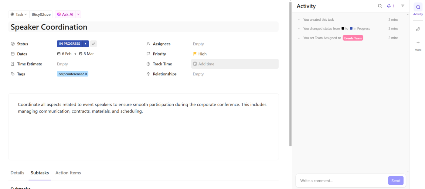ClickUp: Event project management tools with task tracking