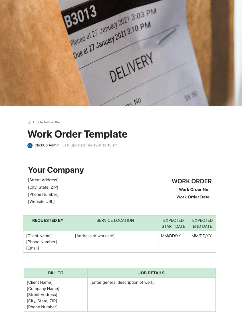 ClickUp Work Order Template