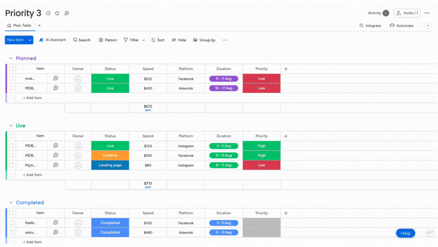 Monday.com Dashboard