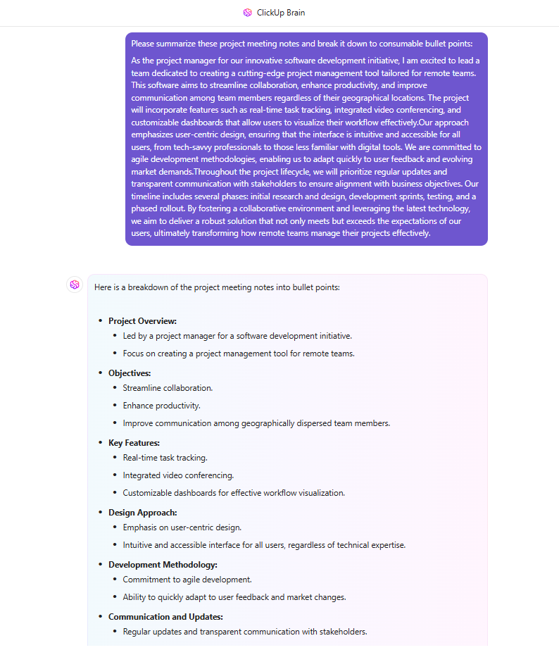 use ClickUp Brain for summarizing notes