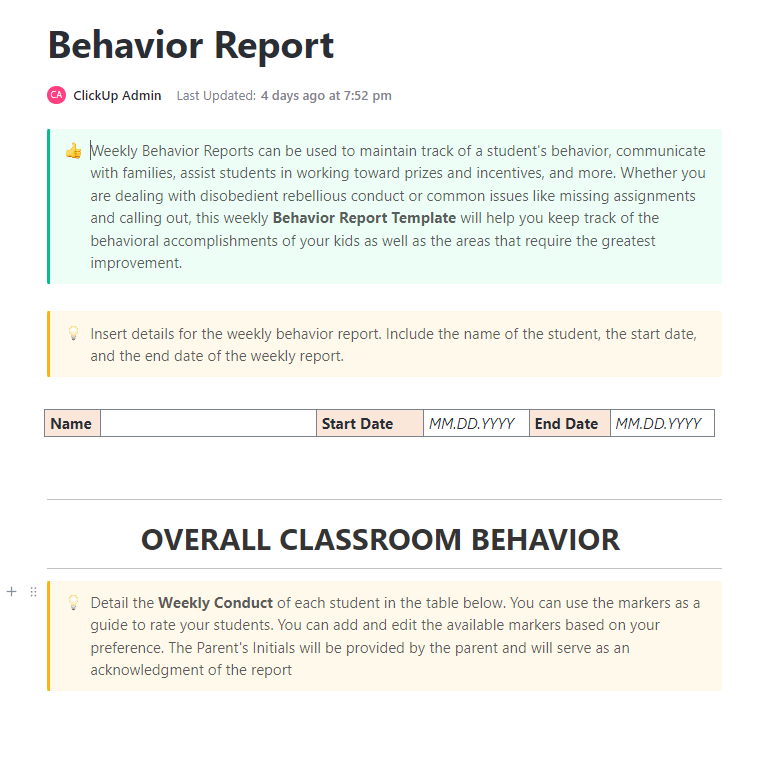 11 Free Behavior Report Templates for Effective Behavior Tracking