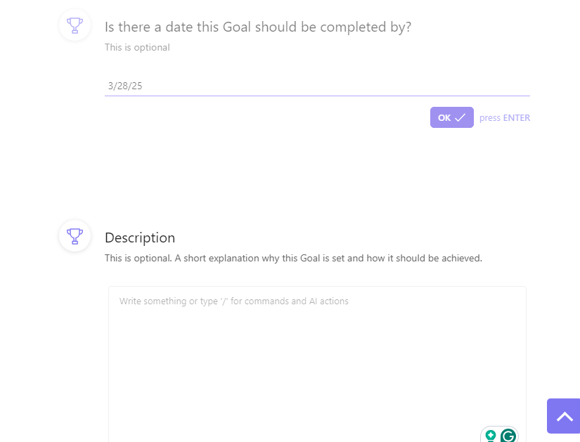 Adding due date and description to a goal in ClickUp: How to Use ClickUp for Goal Setting