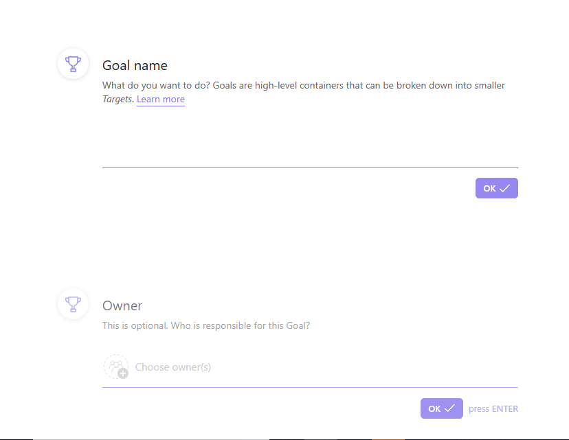 Assigning owners to goals in ClickUp