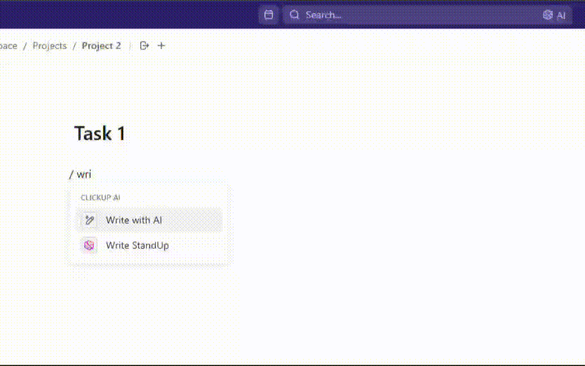 Use ClickUp Brain for bio generating 