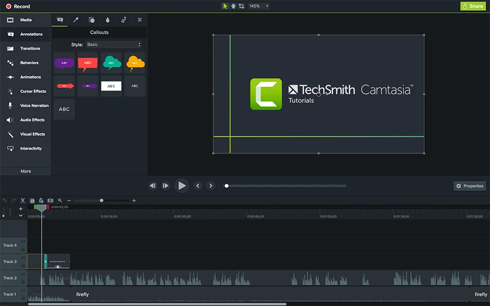Camtasia: Windows screen recording software for full-screen record