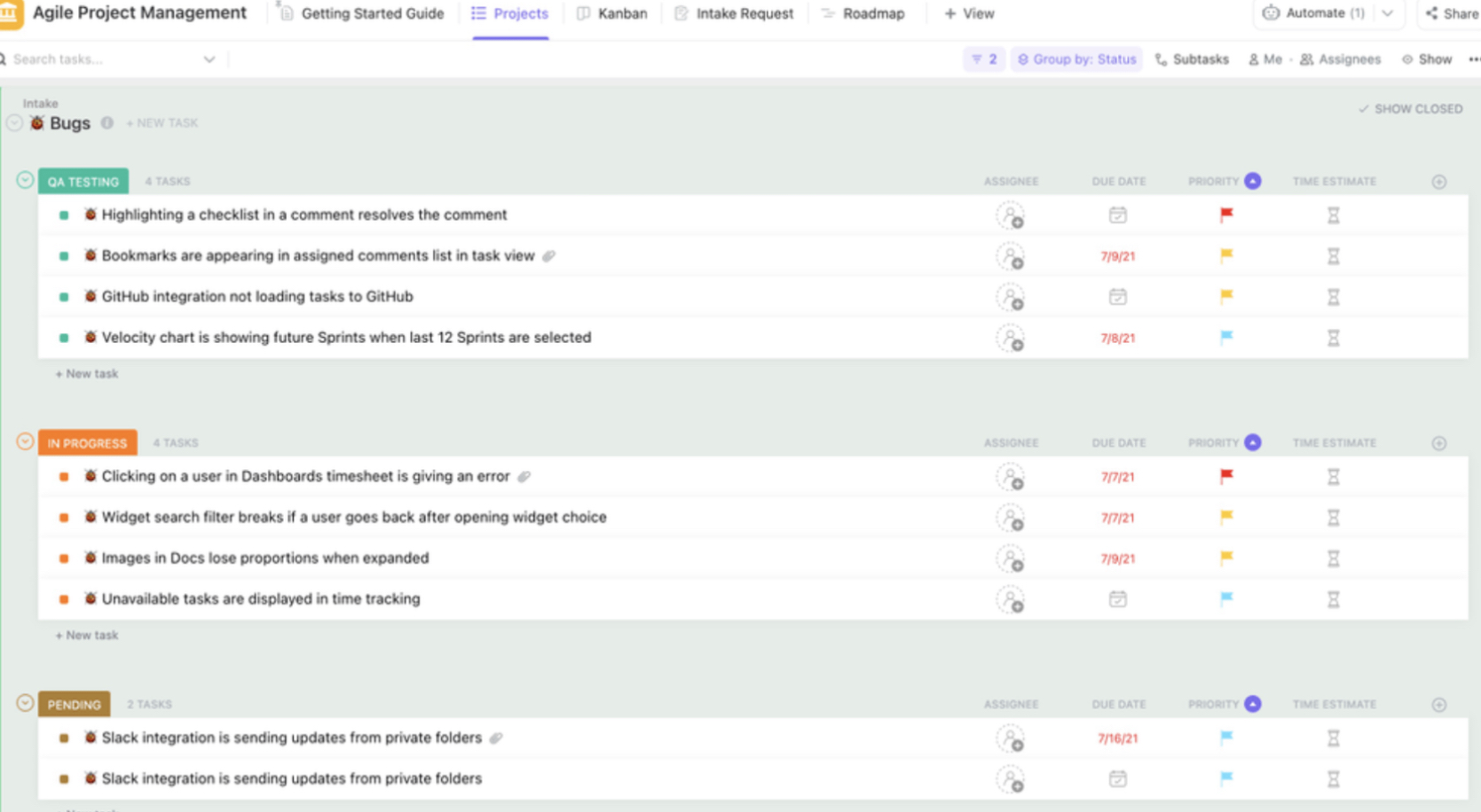 Agile project management template within ClickUp