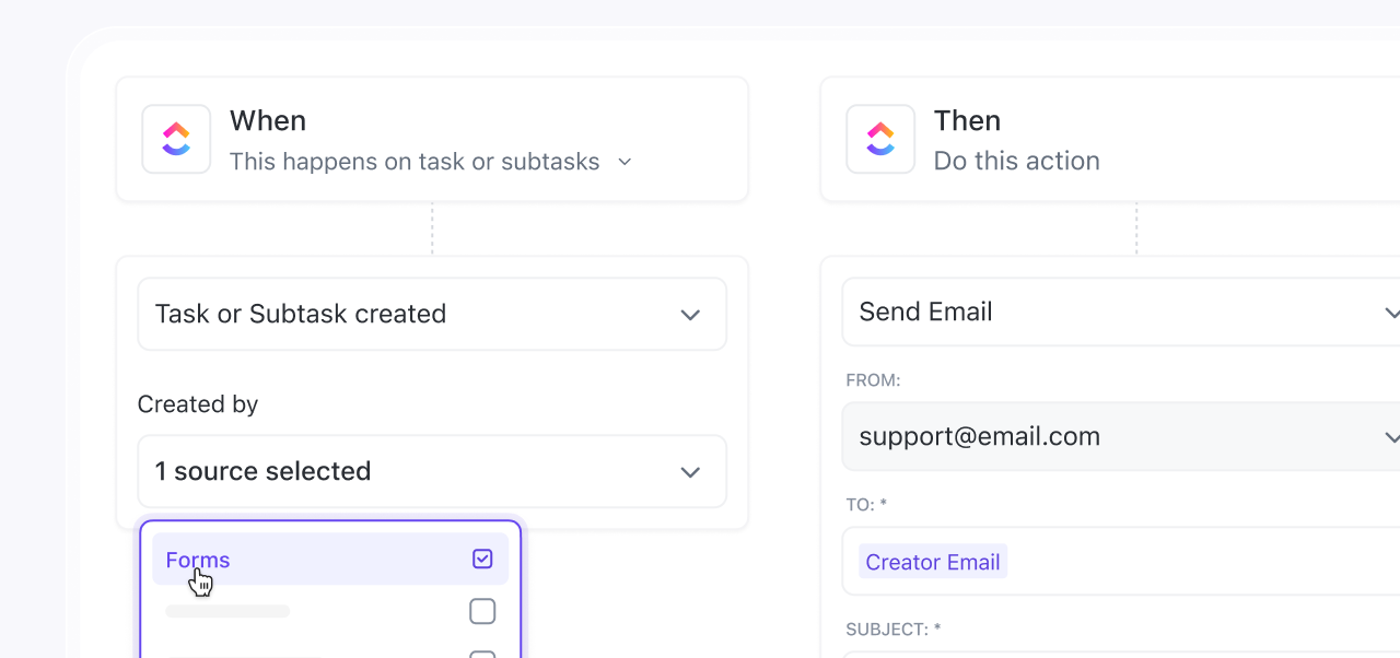 ClickUp Automation in powerful Forms: Automate business processes 
