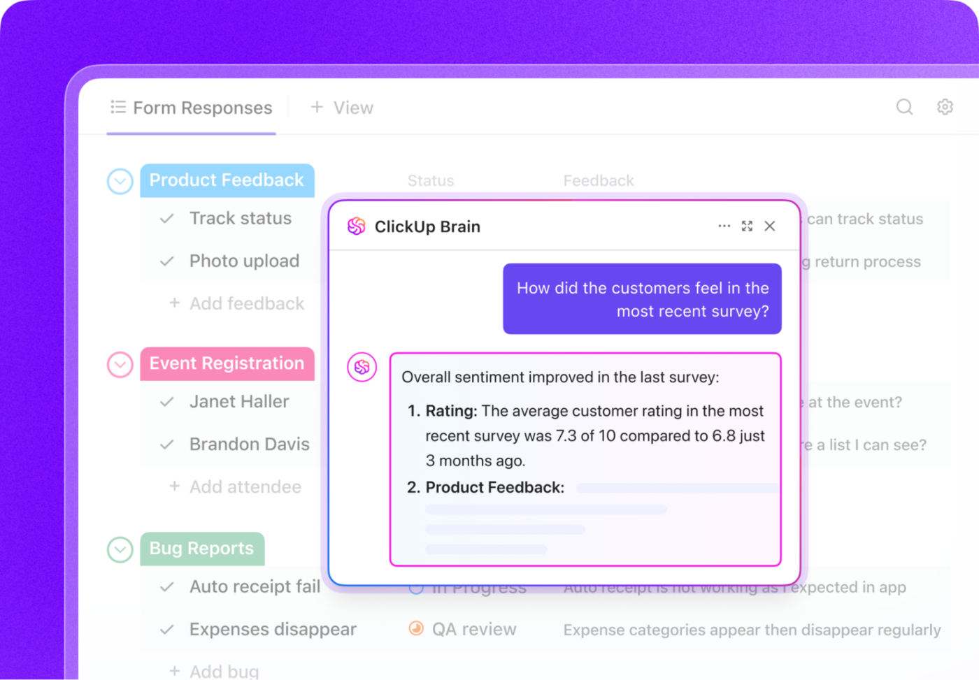 ClickUp Brain in Forms: Get insights on your form responses