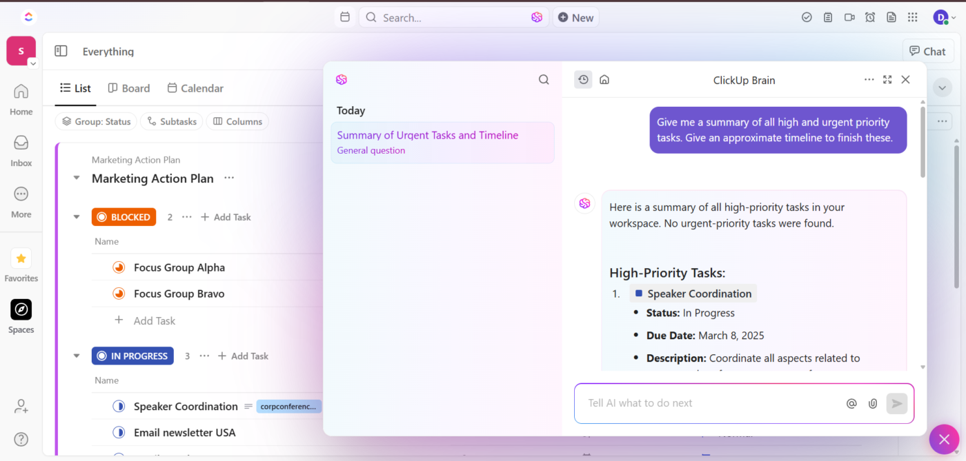 Get real-time answers and project insights with ClickUp Brain