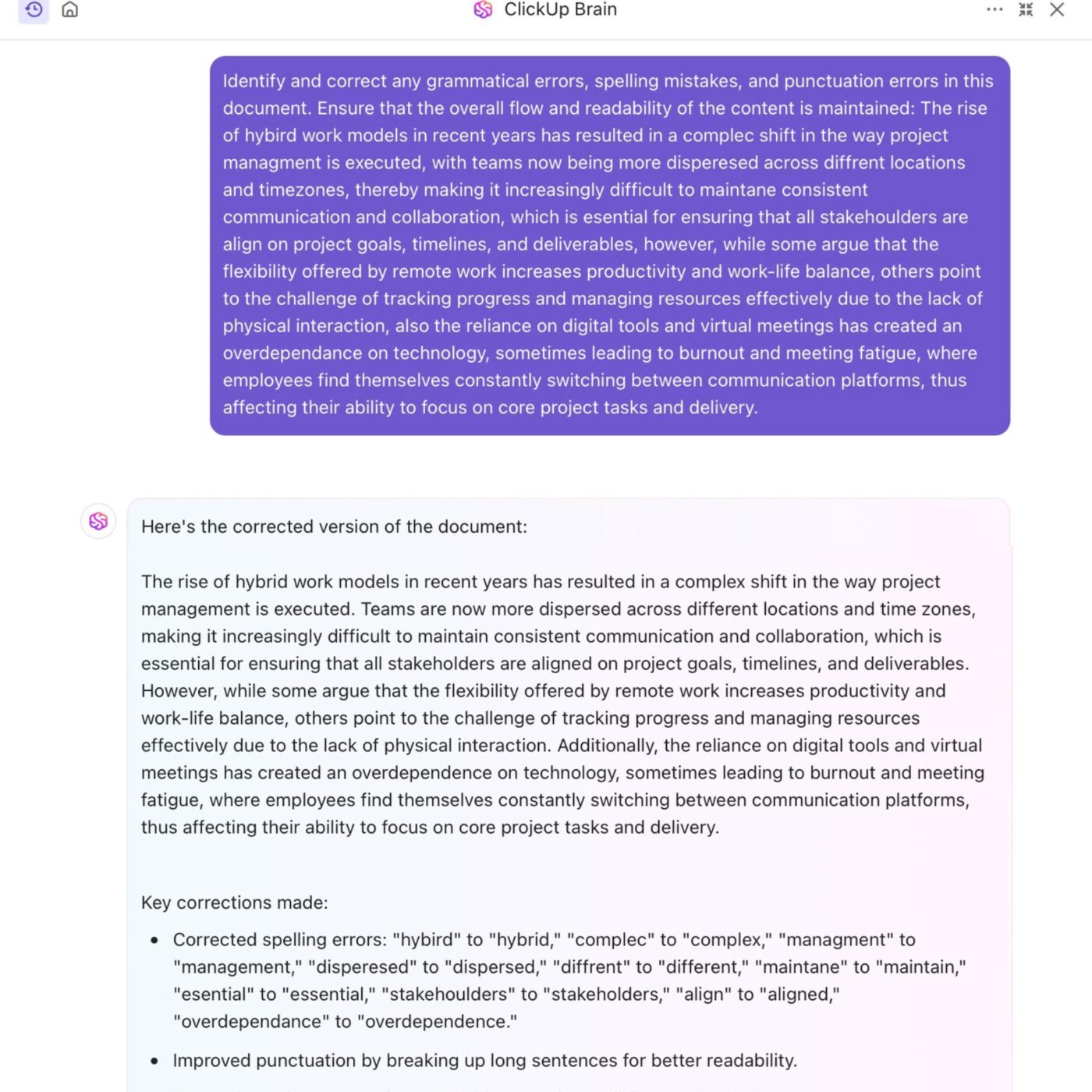ClickUp Brain: Best AI proof reader