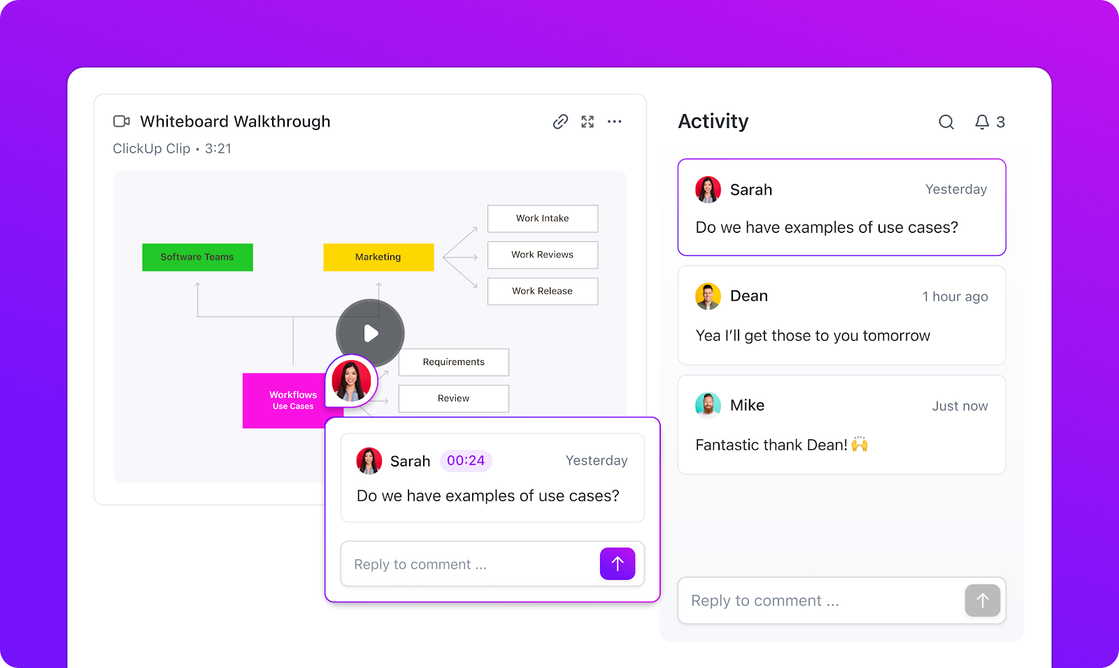 Capture screen recordings instantly and attach them to Tasks with ClickUp Clips