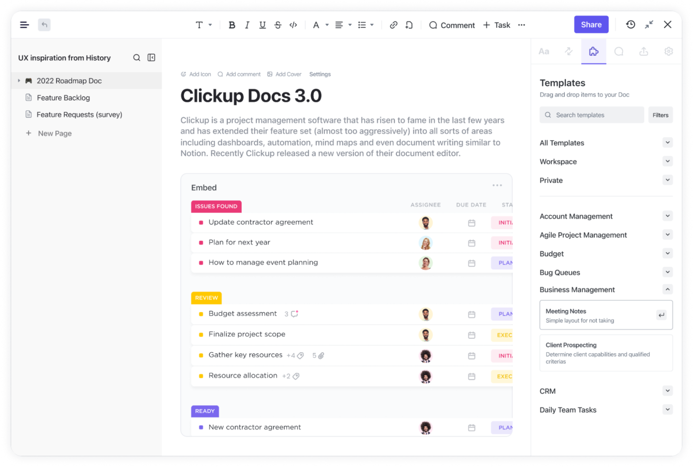 ClickUp Docs: Online mind mapping software with document management