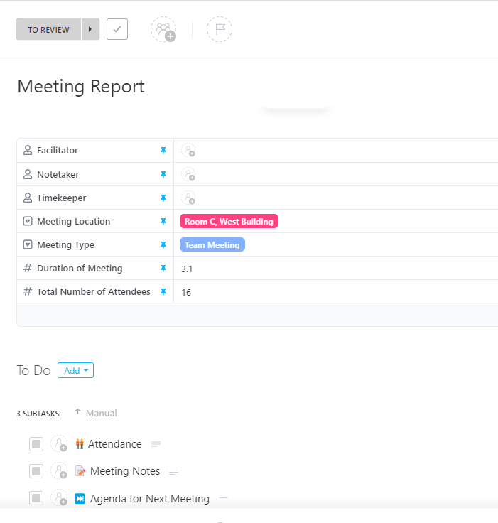 ClickUp Meeting Report Template