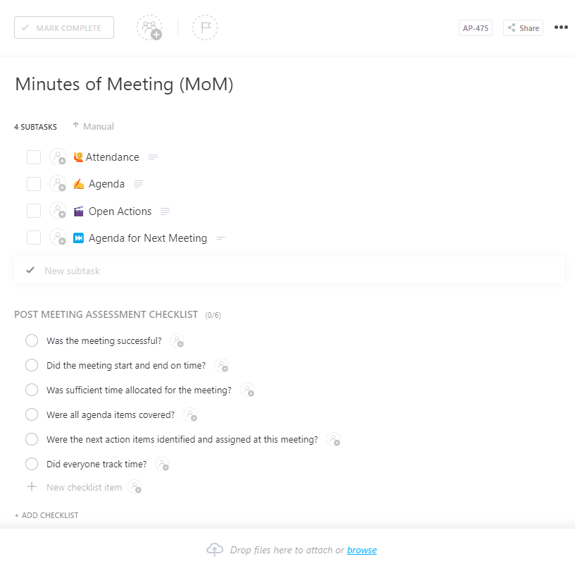  ClickUp Minutes of the Meeting (MoM) Template