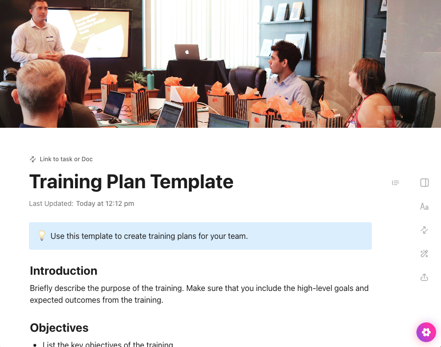 ClickUp Training Plan Template