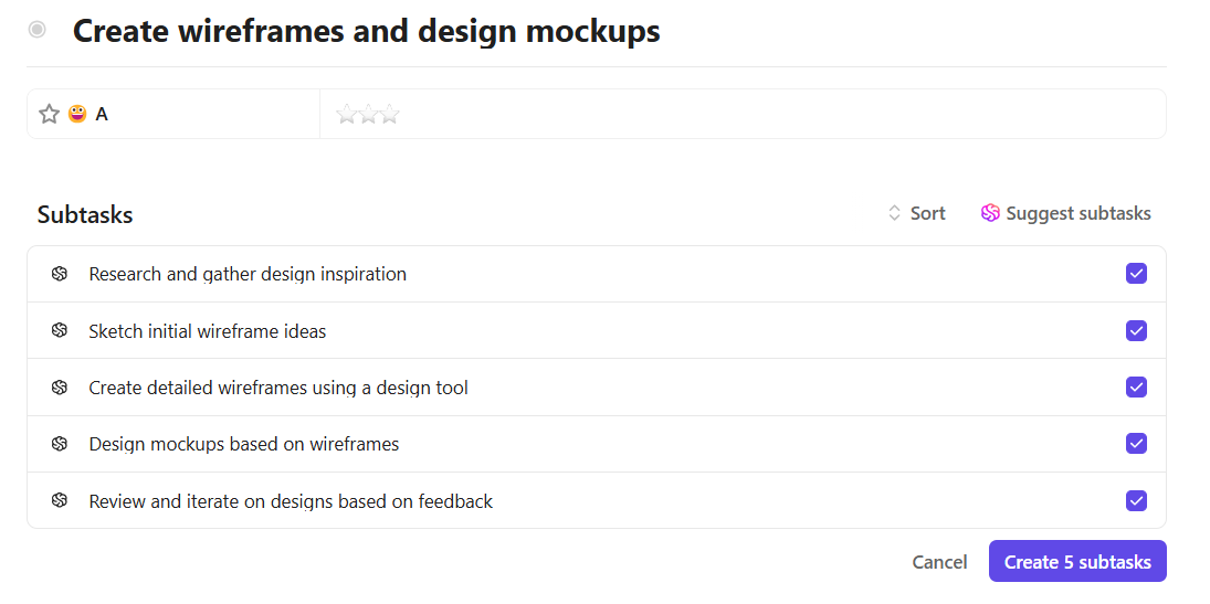 Instantly generate, edit, and remove subtasks via ClickUp Brain