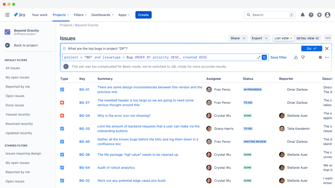 Jira: Make data-driven decisions with powerful features : Microsoft Office 365 Planner Alternatives