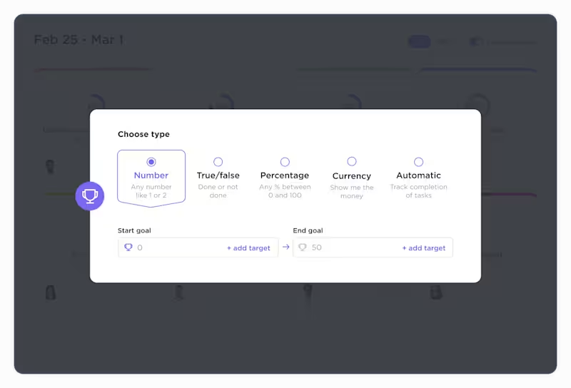 Number based targets in ClickUp Goals